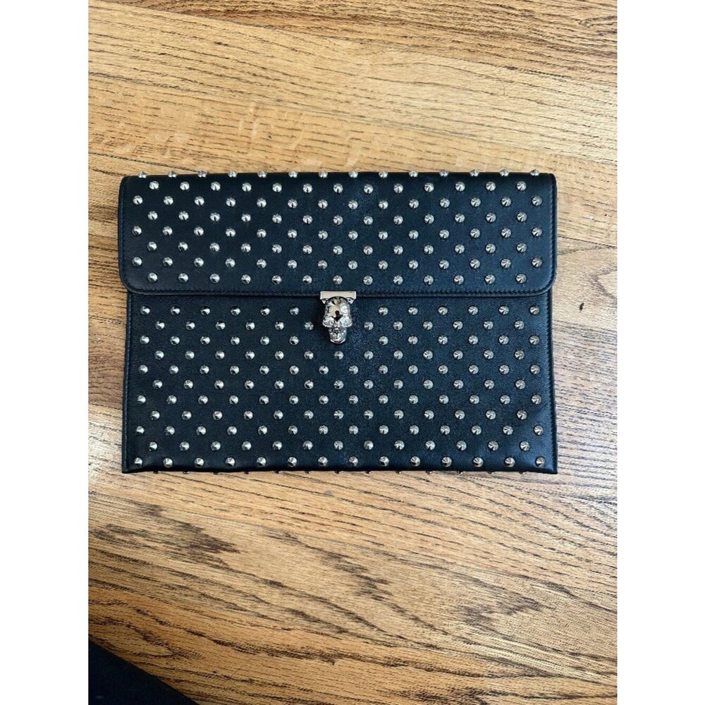 Alexander McQueen Black and Silver Studded Leather Skull Clutch